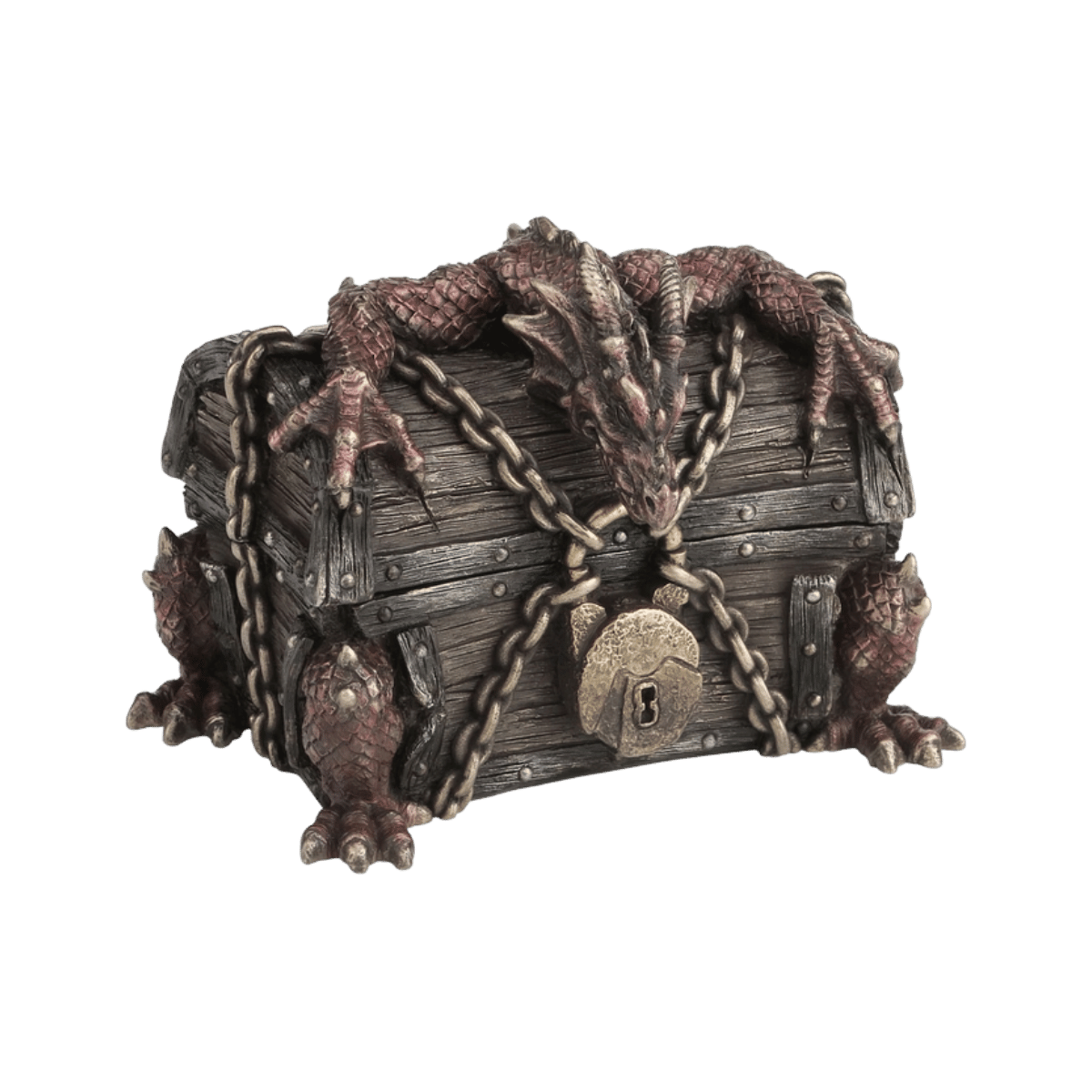 Dragon Breaking Out of Chained Chest Trinket Box