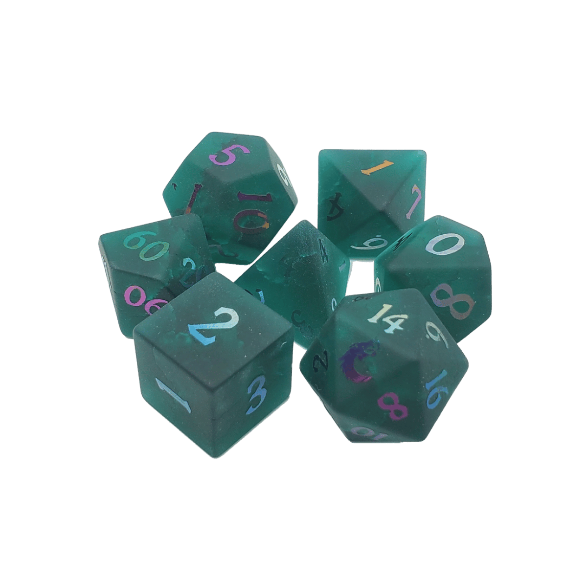 Standard Old School Dice 7 Piece Gemstone Blast Glass